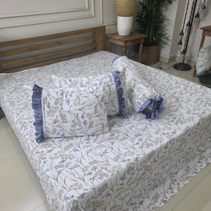 Premium Twill Cotton Fabric Bedsheet Set _White & Ash
