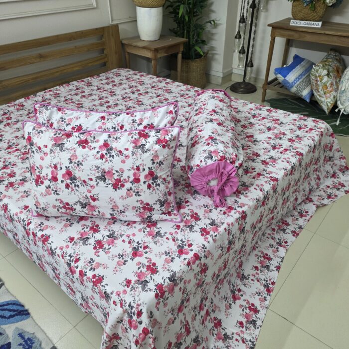 Premium Twill Cotton Fabric Bedsheet Set _Pink Love