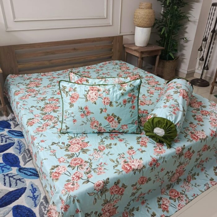 Premium Twill Cotton Fabric Bedsheet Set _Light Blue