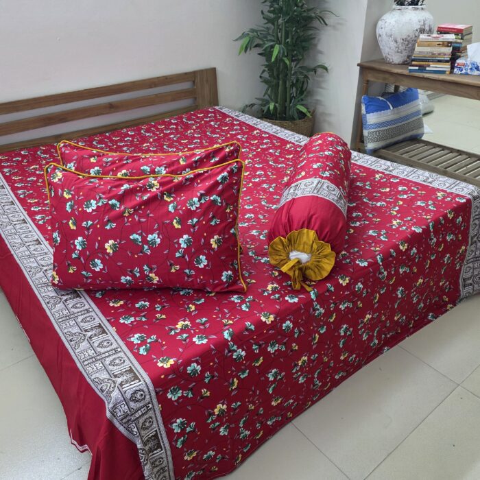 Premium Twill Cotton Fabric Bedsheet Set _Red Maroon