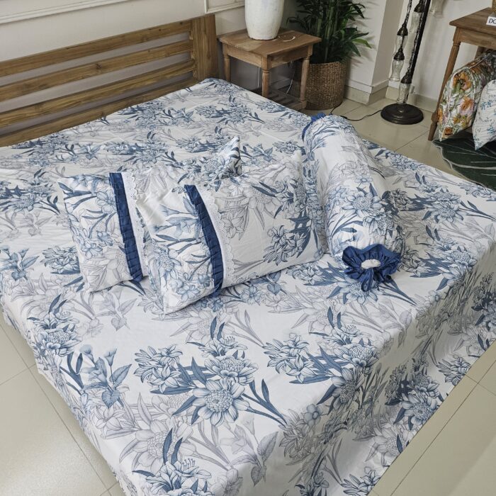 Premium Twill Cotton Fabric Bedsheet Set _White Floral