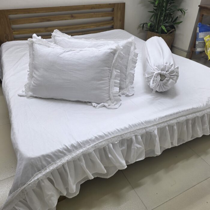 Premium Satin Cotton Solid Color_white Ruffle