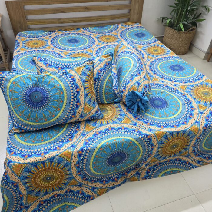Premium Twill Cotton Fabric Bedsheet Set _Blue Motif